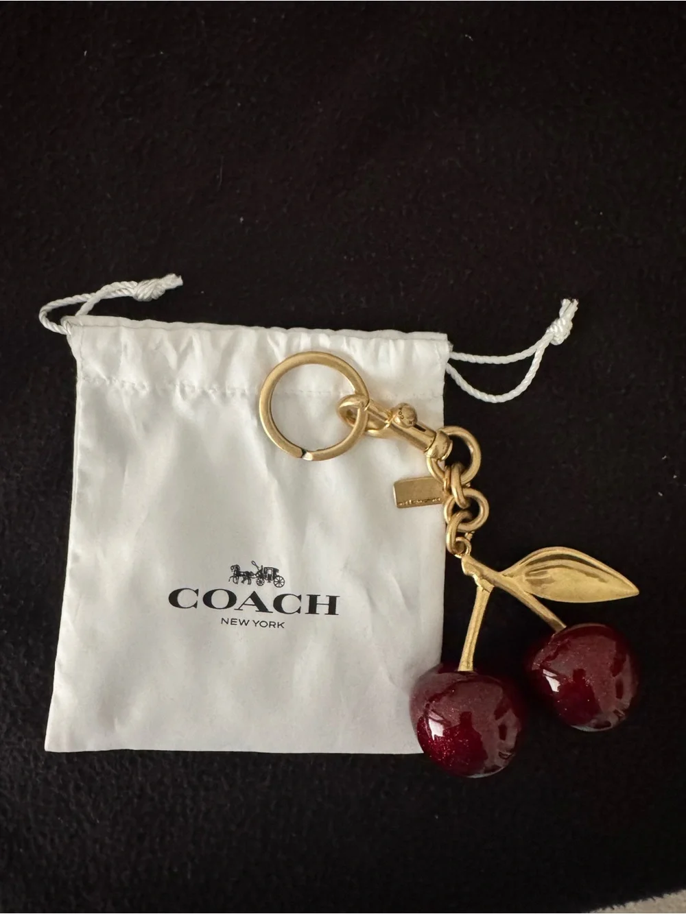 Coach Gold Hardware Cherry Keychain with Burgundy Enamel - Picture 1 of 3